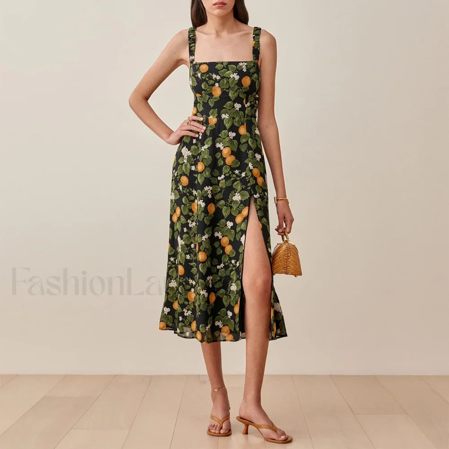 Vintage Print Chiffon Beach Dress Sleeveless Side Slit Floral Dress Secondary image