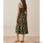 Vintage Print Chiffon Beach Dress Sleeveless Side Slit Floral Dress