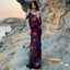 Vintage Print Cowl Neck Cold Shoulder Vacation Maxi Dress Red S / Red Vacation Dresses