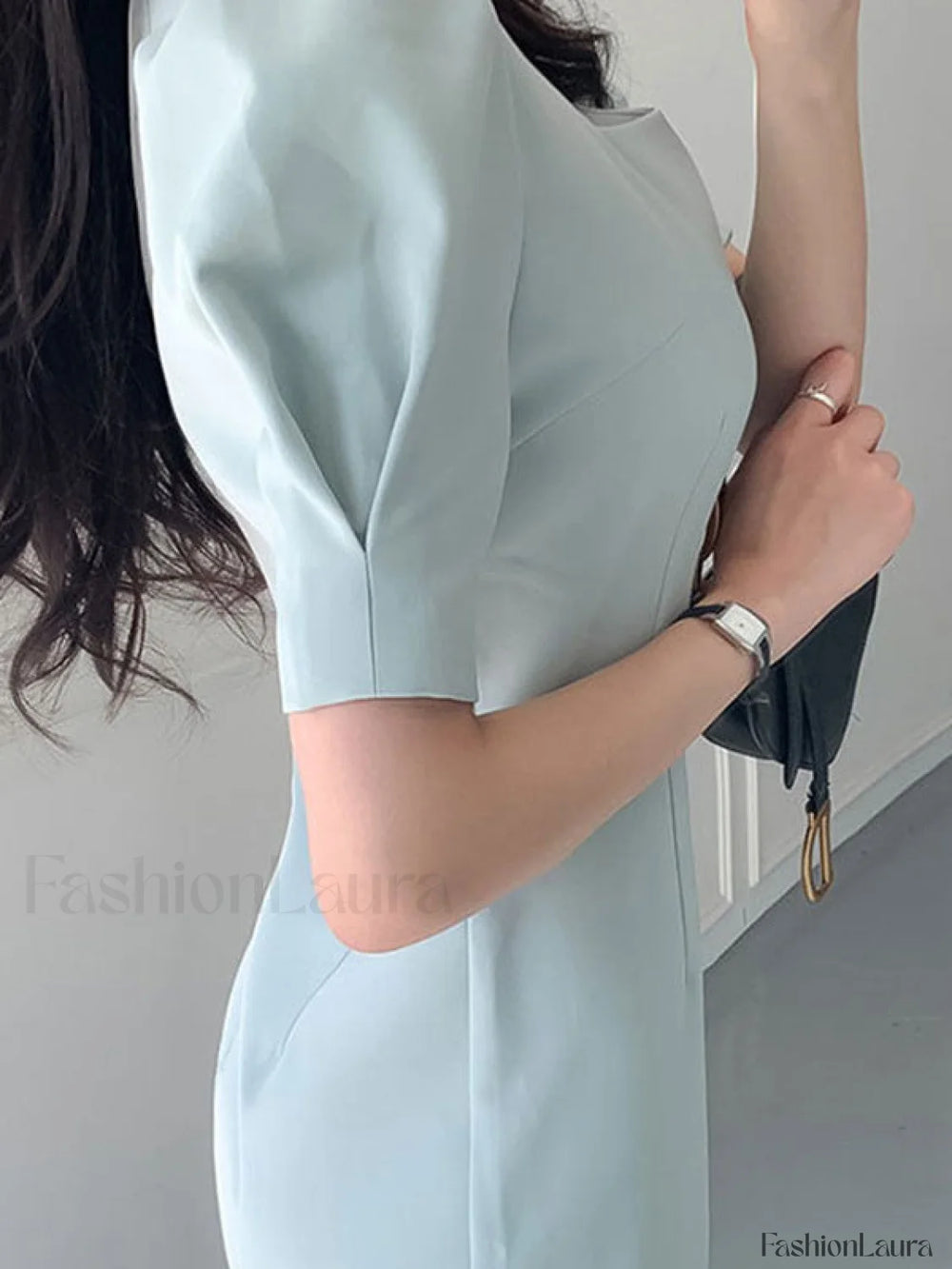 Vintage Puff Sleeve Split Maxi Dress Midi Dresses