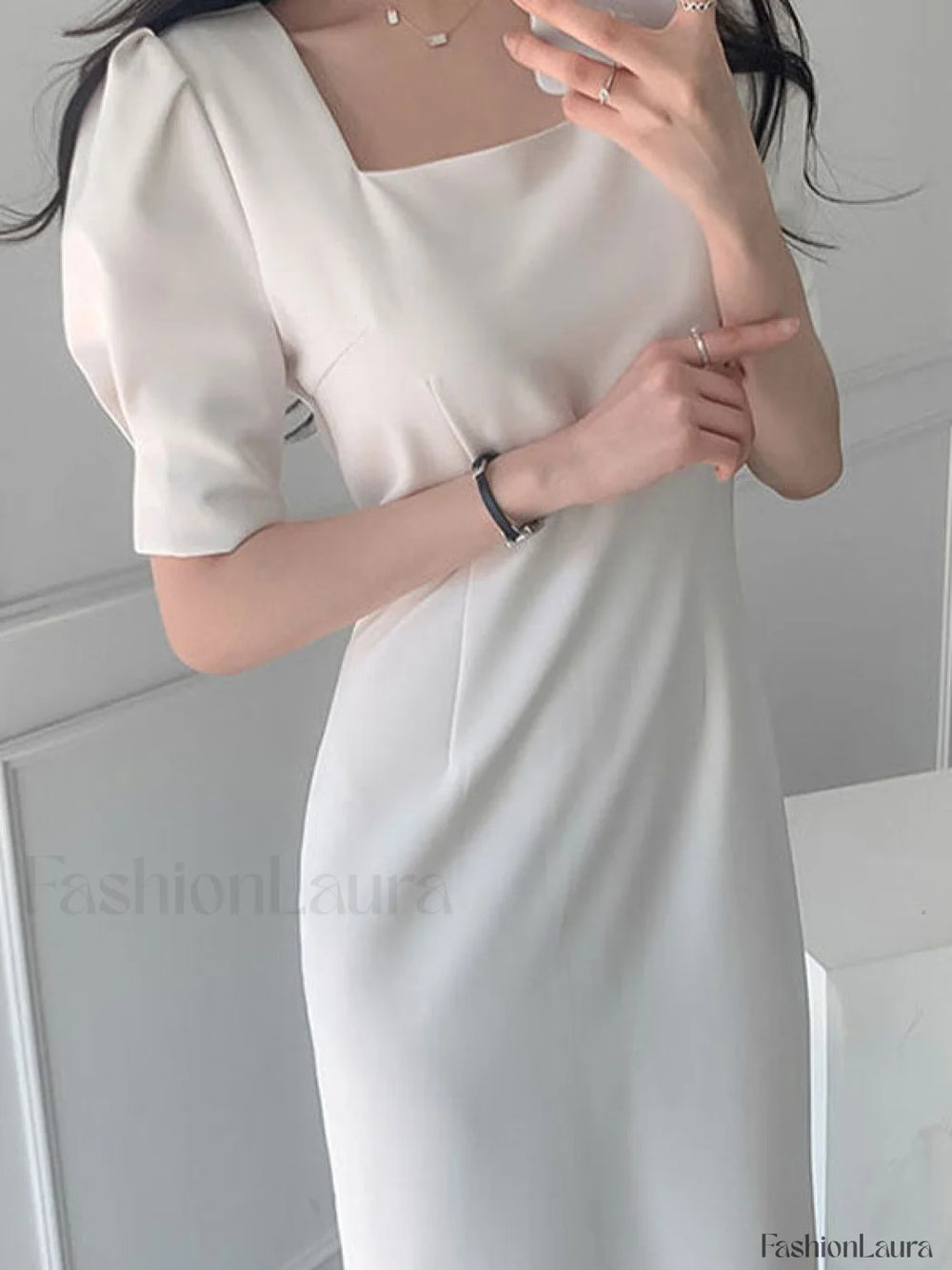 Vintage Puff Sleeve Split Maxi Dress Midi Dresses