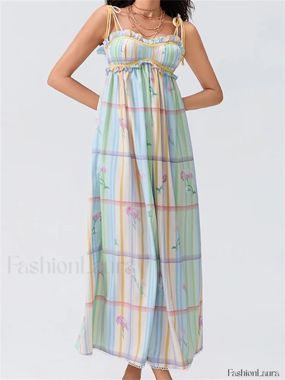 Vintage Ruched Print Strap Maxi Dress
