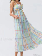 Vintage Ruched Print Strap Maxi Dress