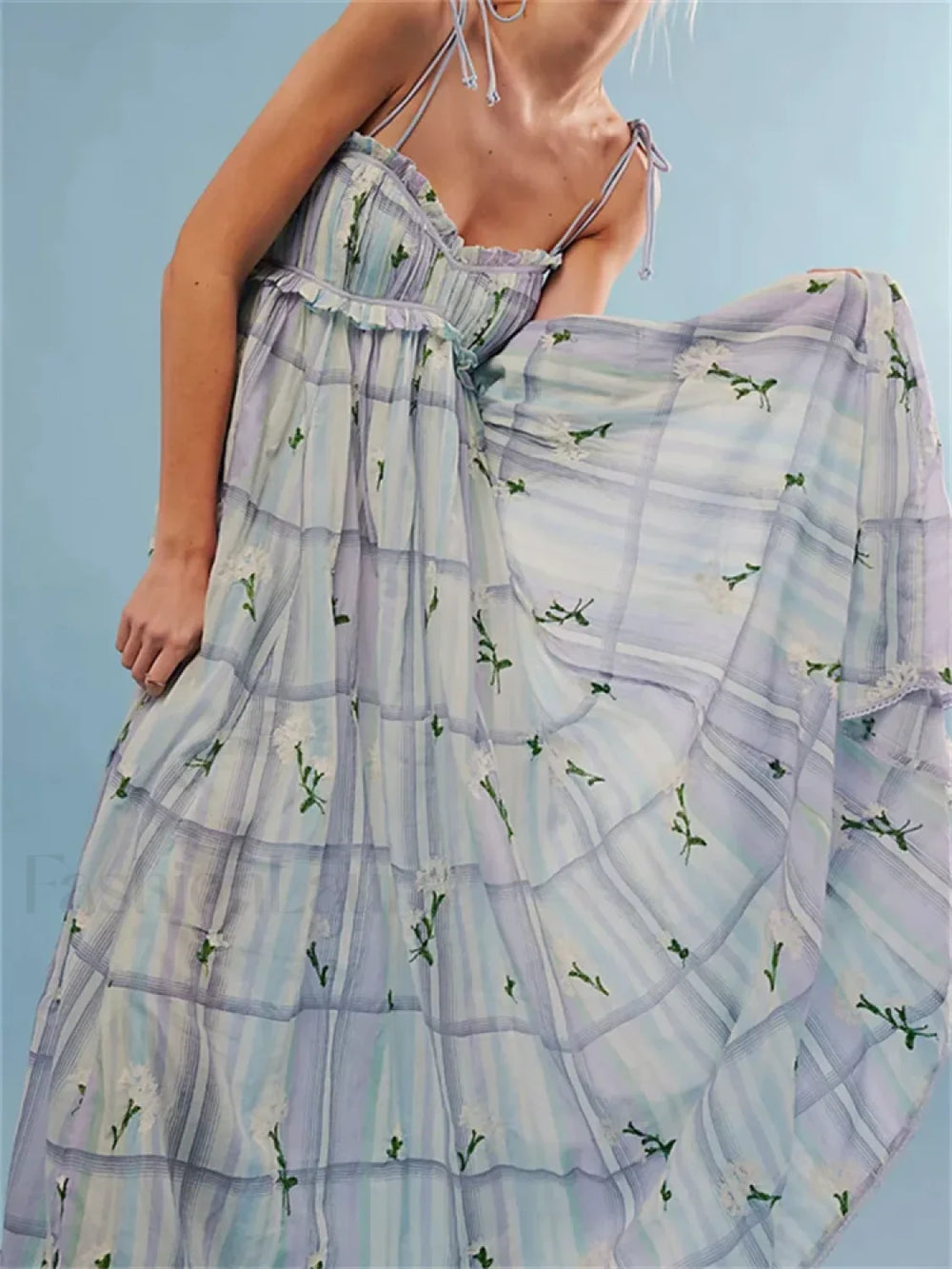 Vintage Ruched Print Strap Maxi Dress white / S