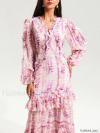 Vintage Ruffle Puff Maxi Dress