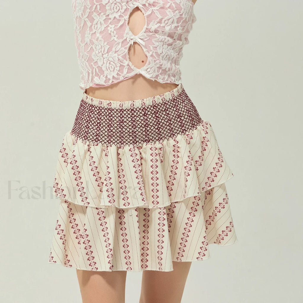 Vintage Shirred Floral Cake Skirt MULTI / S