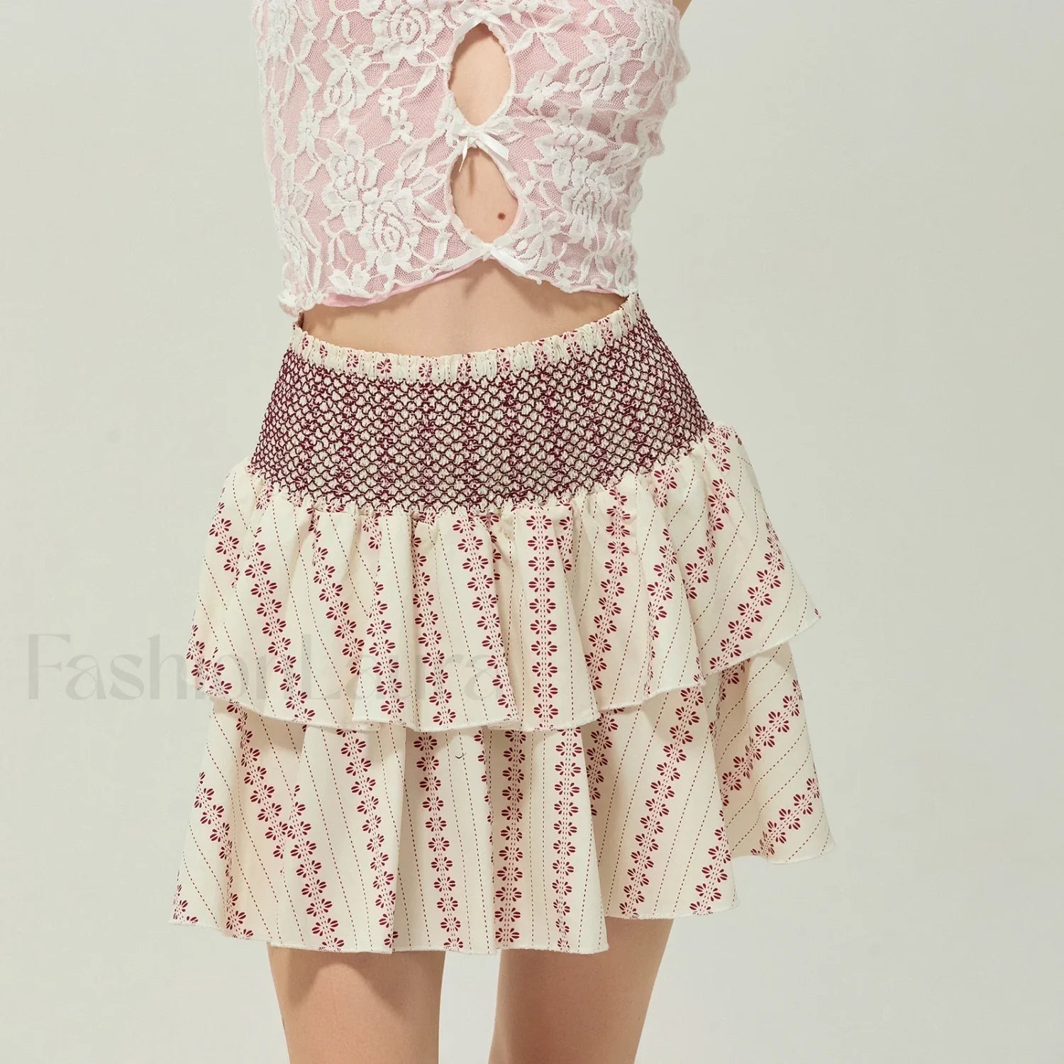 Vintage Shirred Floral Cake Skirt MULTI / S