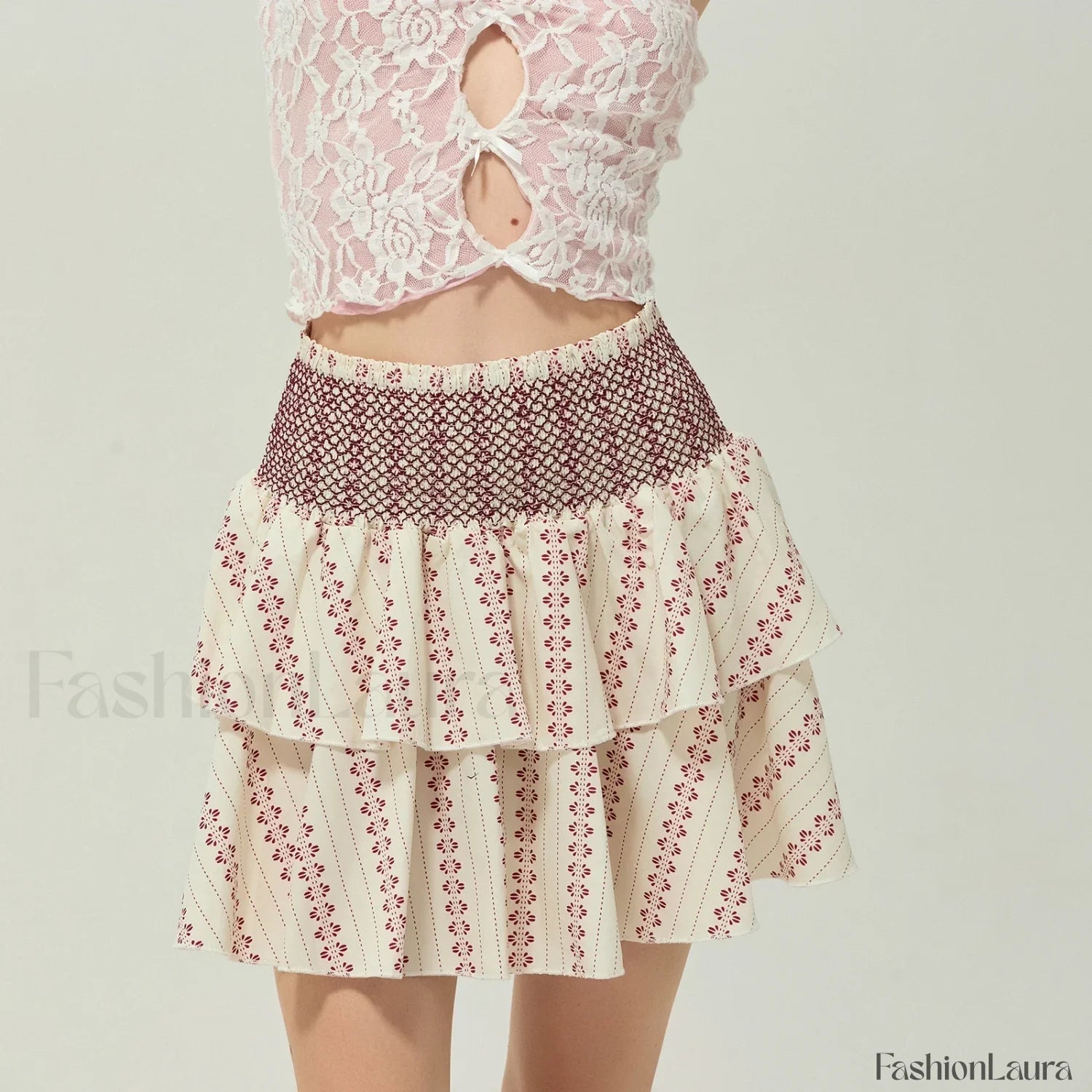 Vintage Shirred Floral Cake Skirt MULTI / S