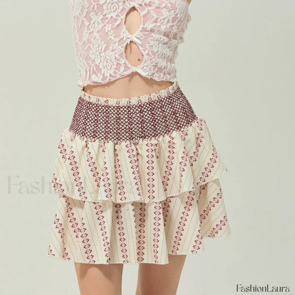 Vintage Shirred Floral Cake Skirt MULTI / S