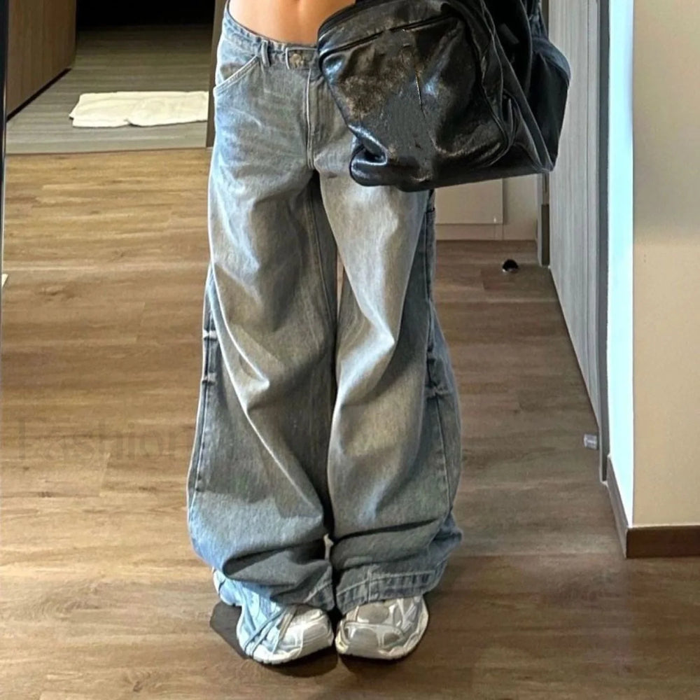 Vintage Straight Graceful Loose Boyfriend Jeans Gray Blue / 2XL women clothing