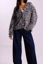 Vintage Stripe V neck Knit Cardigan