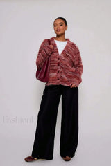 Vintage Stripe V neck Knit Cardigan