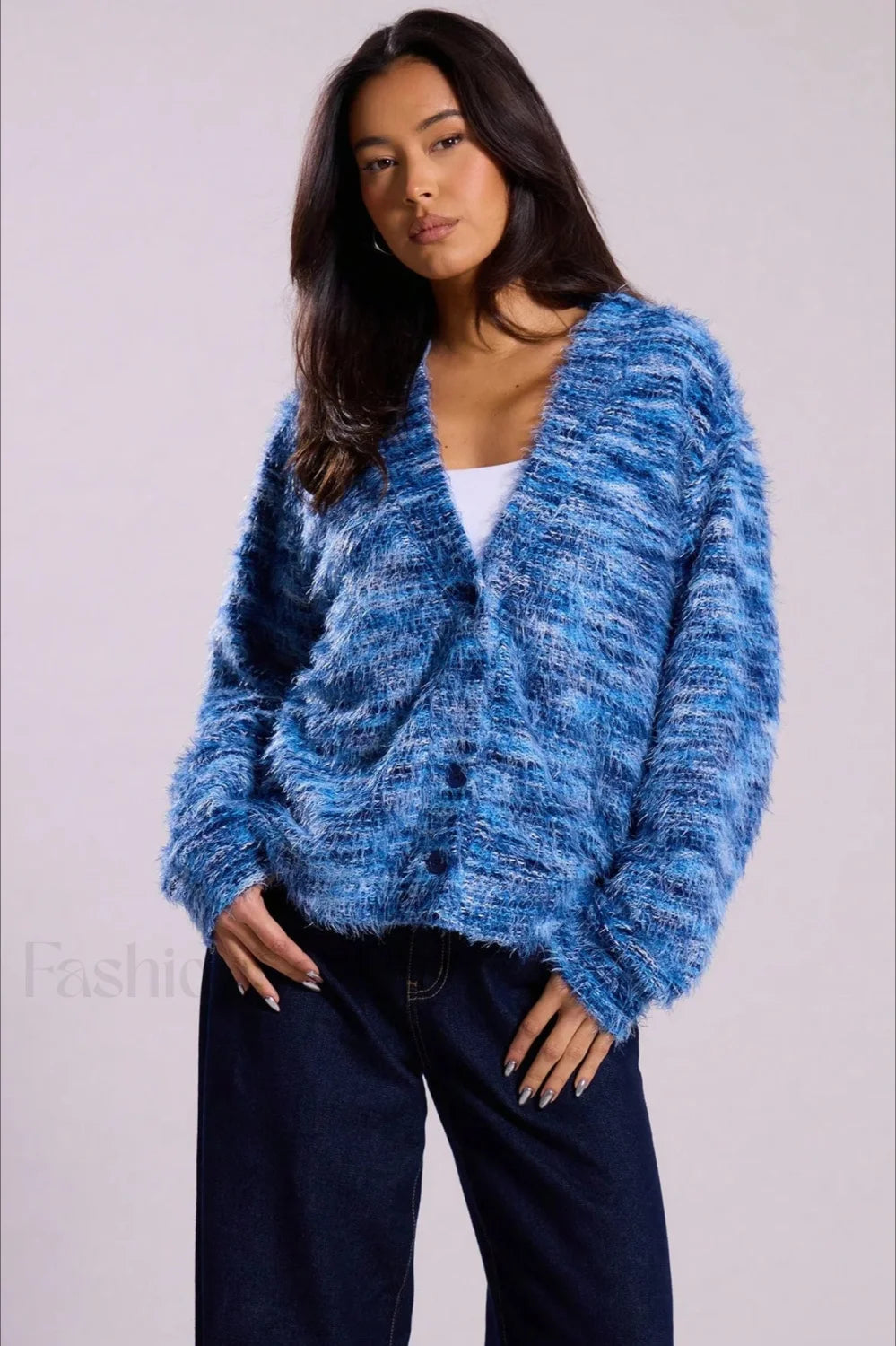 Vintage Stripe V neck Knit Cardigan Blue / S