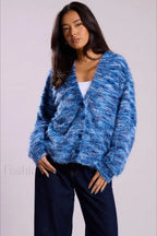 Vintage Stripe V neck Knit Cardigan Blue / S