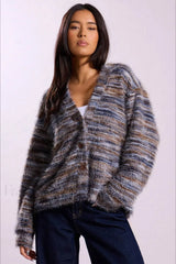 Vintage Stripe V neck Knit Cardigan Grey / S