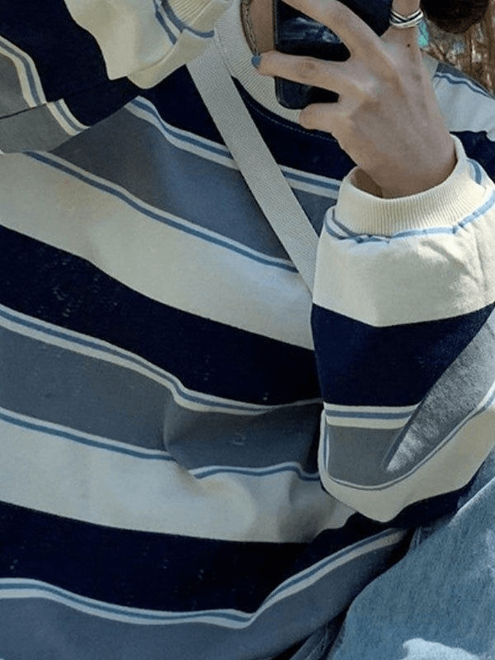 Vintage Striped Pullover Sweatshirt Sweatshirts & Hoodies L