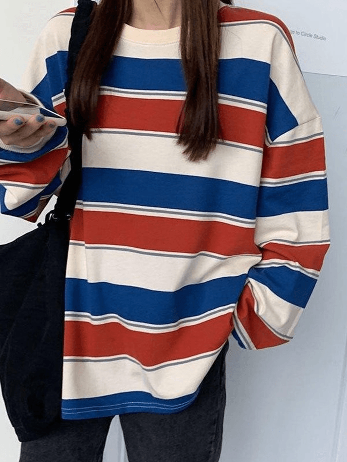 Vintage Striped Pullover Sweatshirt Red / M Sweatshirts & Hoodies L