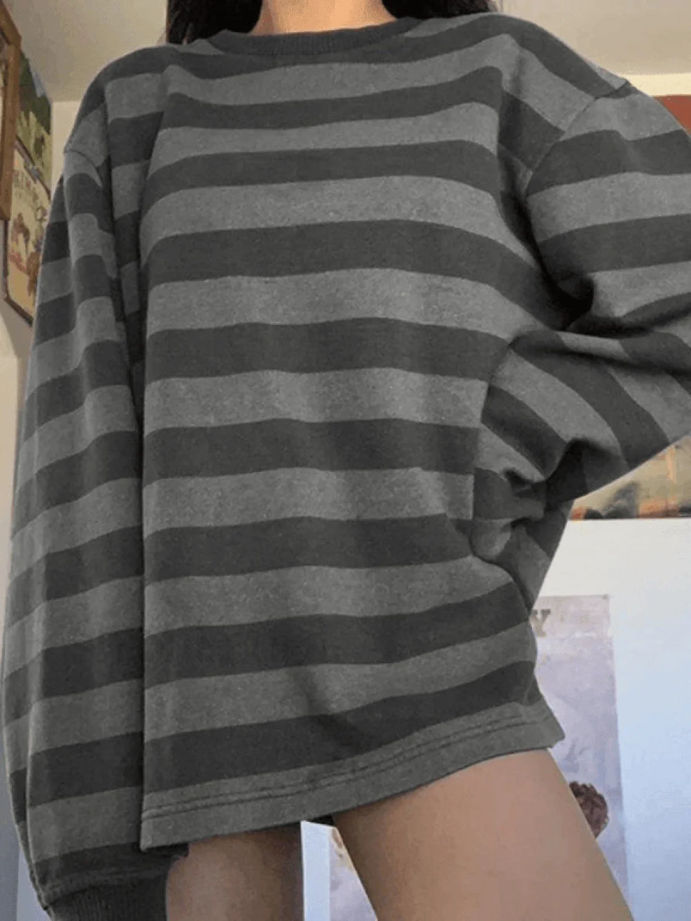 Vintage Striped Pullover Sweatshirt Gray / S Sweatshirts & Hoodies L