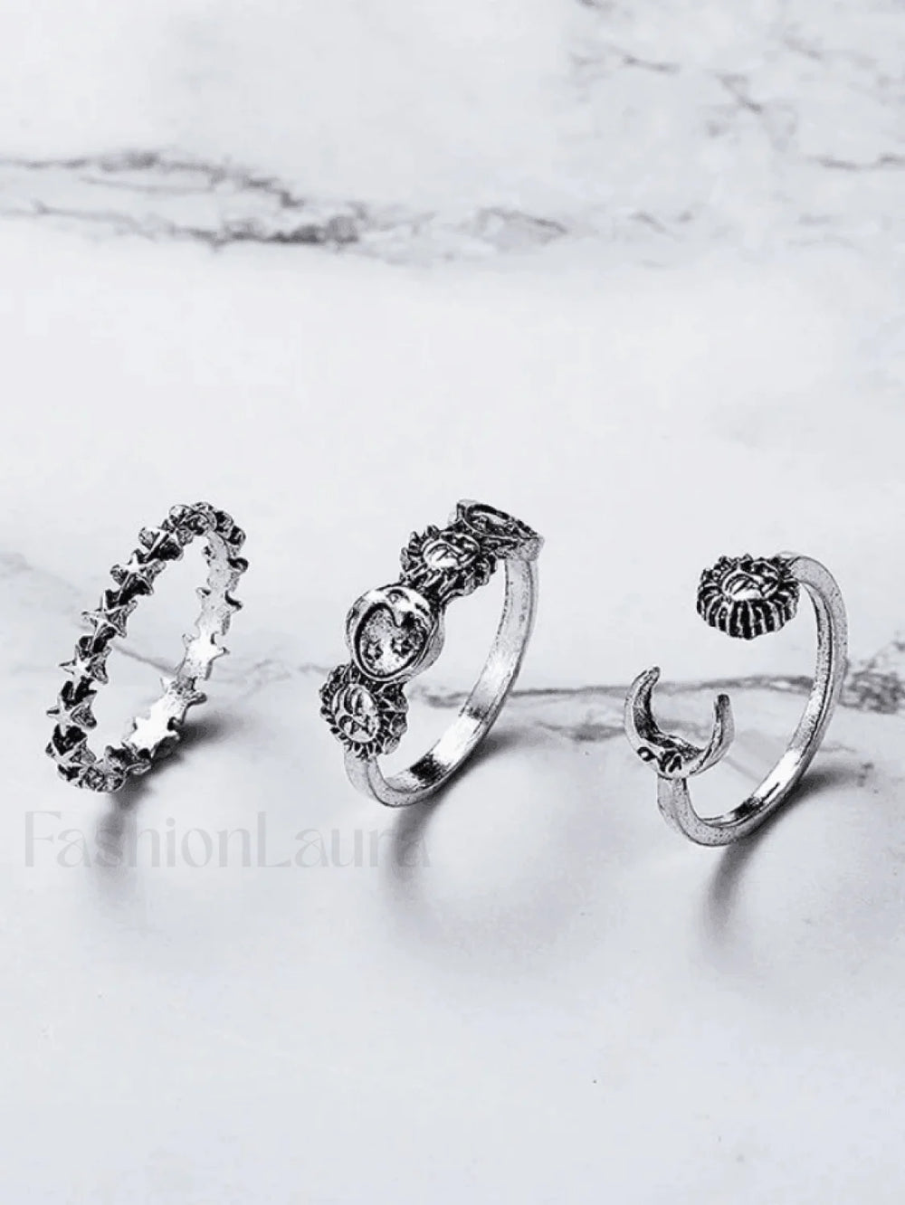 Vintage Sun Moon Star Ring Set Silver / ONE SIZE Rings