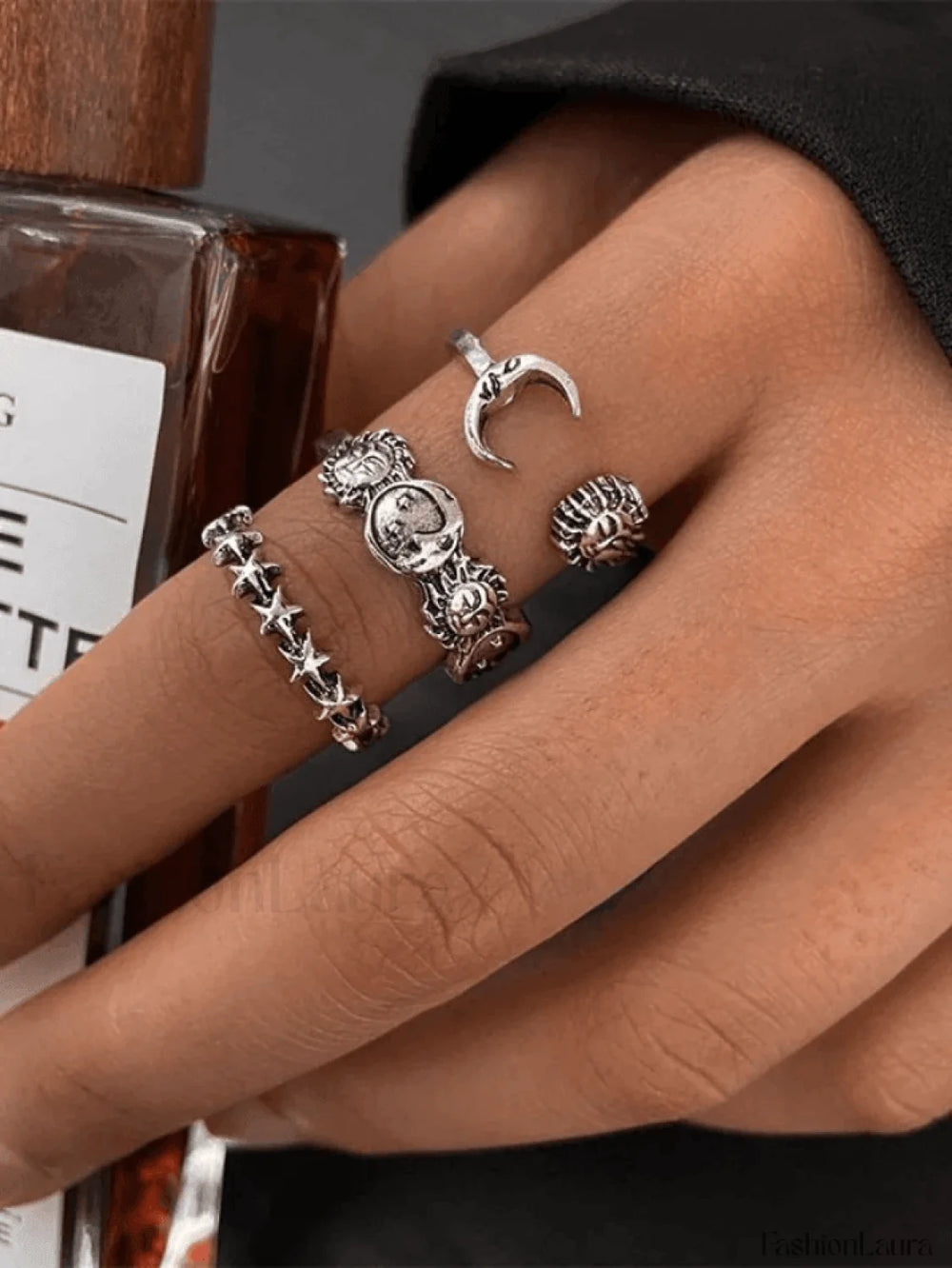 Vintage Sun Moon Star Ring Set Silver / ONE SIZE Rings