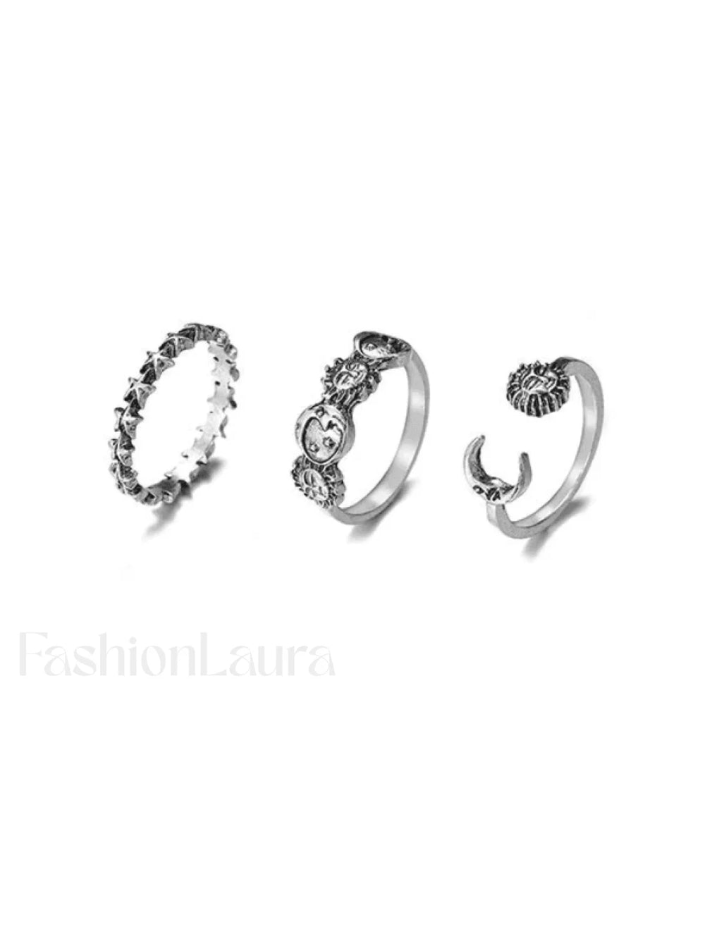 Vintage Sun Moon Star Ring Set Silver / ONE SIZE Rings