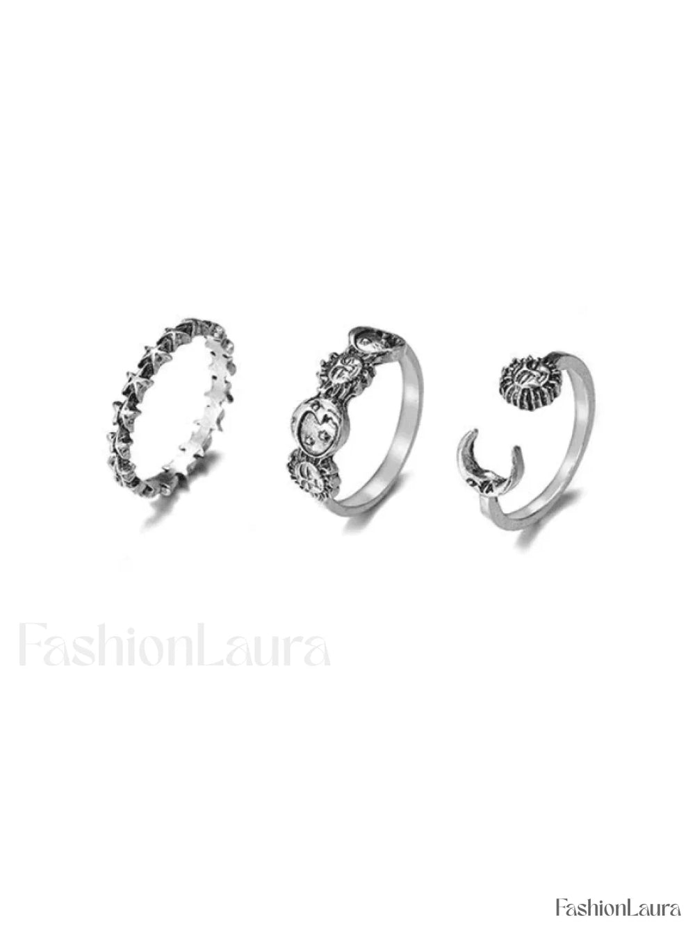 Vintage Sun Moon Star Ring Set Silver / ONE SIZE Rings
