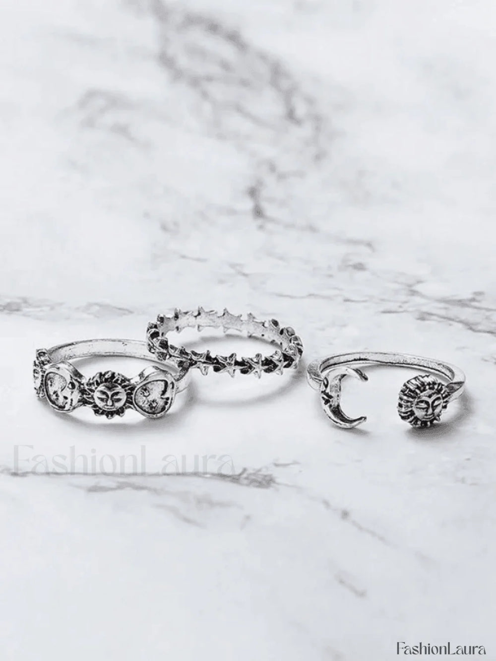 Vintage Sun Moon Star Ring Set Silver / ONE SIZE Rings