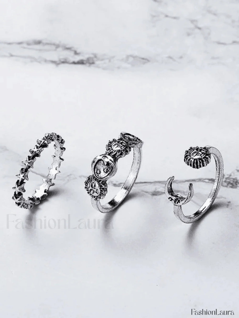 Vintage Sun Moon Star Ring Set Silver / ONE SIZE Rings