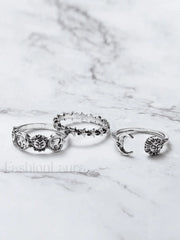 Vintage Sun Moon Star Ring Set Silver / ONE SIZE Rings