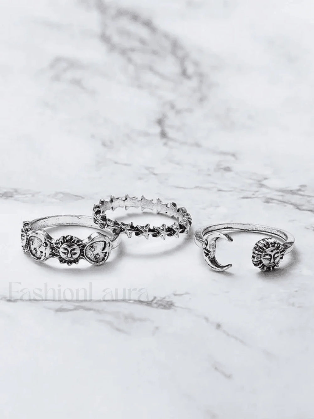 Vintage Sun Moon Star Ring Set Silver / ONE SIZE Rings
