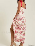 Vintage Tie Up Strap Floral Dress