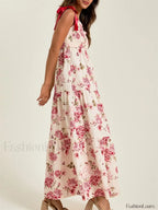 Vintage Tie Up Strap Floral Dress