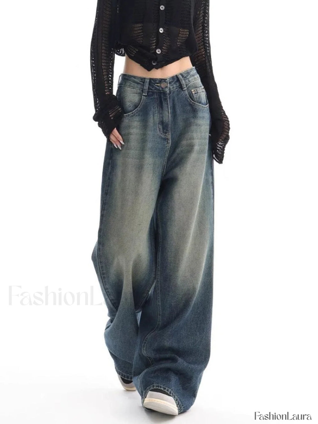 Vintage Wash 90’s Trendy Baggy Boyfriend Jeans Blue / L women clothing