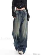 Vintage Wash 90’s Trendy Baggy Boyfriend Jeans Blue / L women clothing