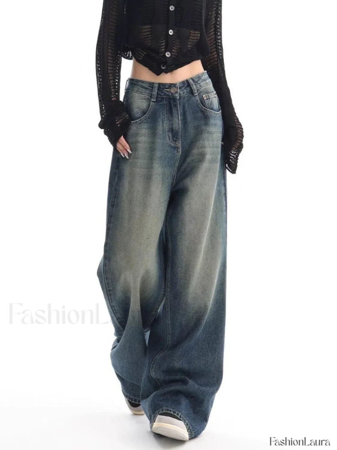 Vintage Wash 90’s Trendy Baggy Boyfriend Jeans Blue / L women clothing