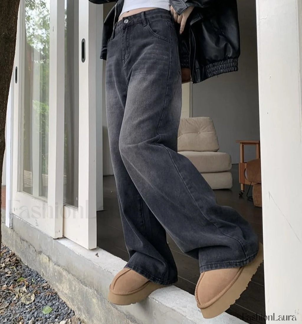 Vintage Wash Graceful Baggy Boyfriend Jeans women clothing