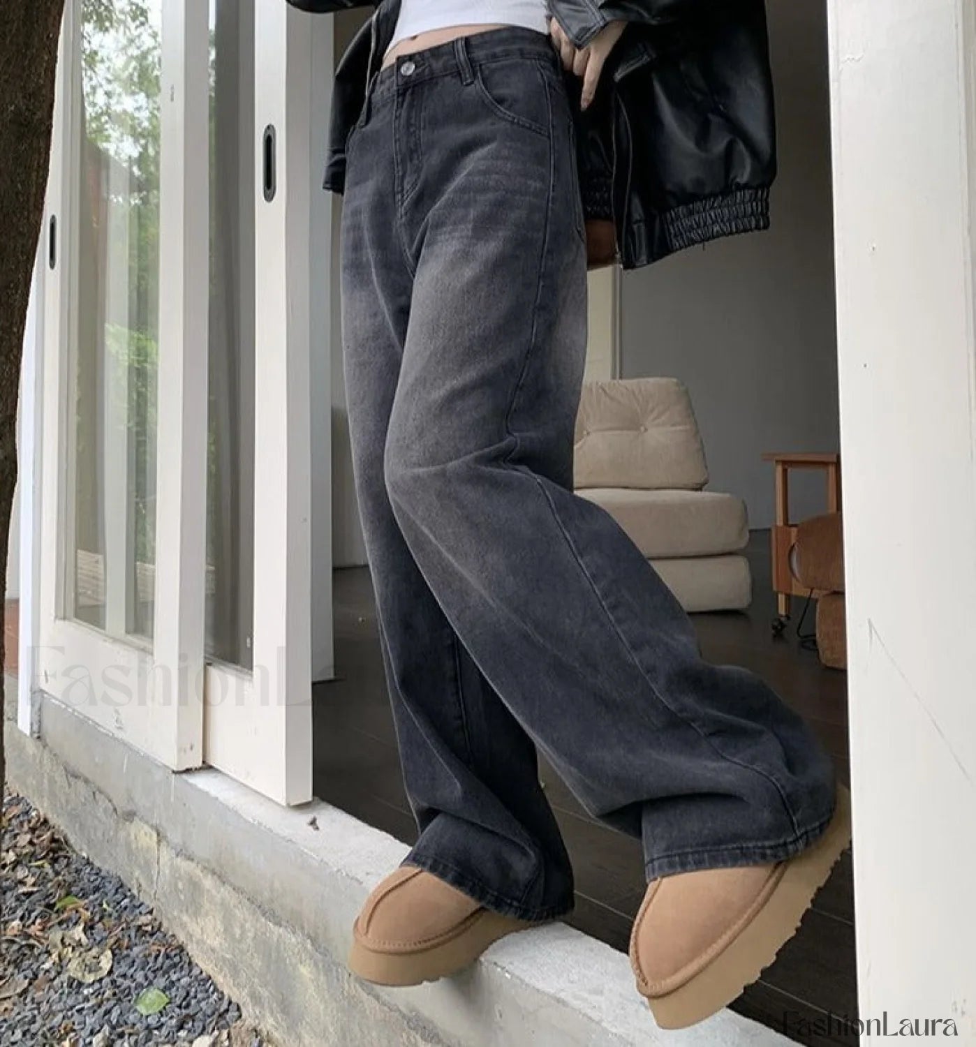 Vintage Wash Graceful Baggy Boyfriend Jeans women clothing