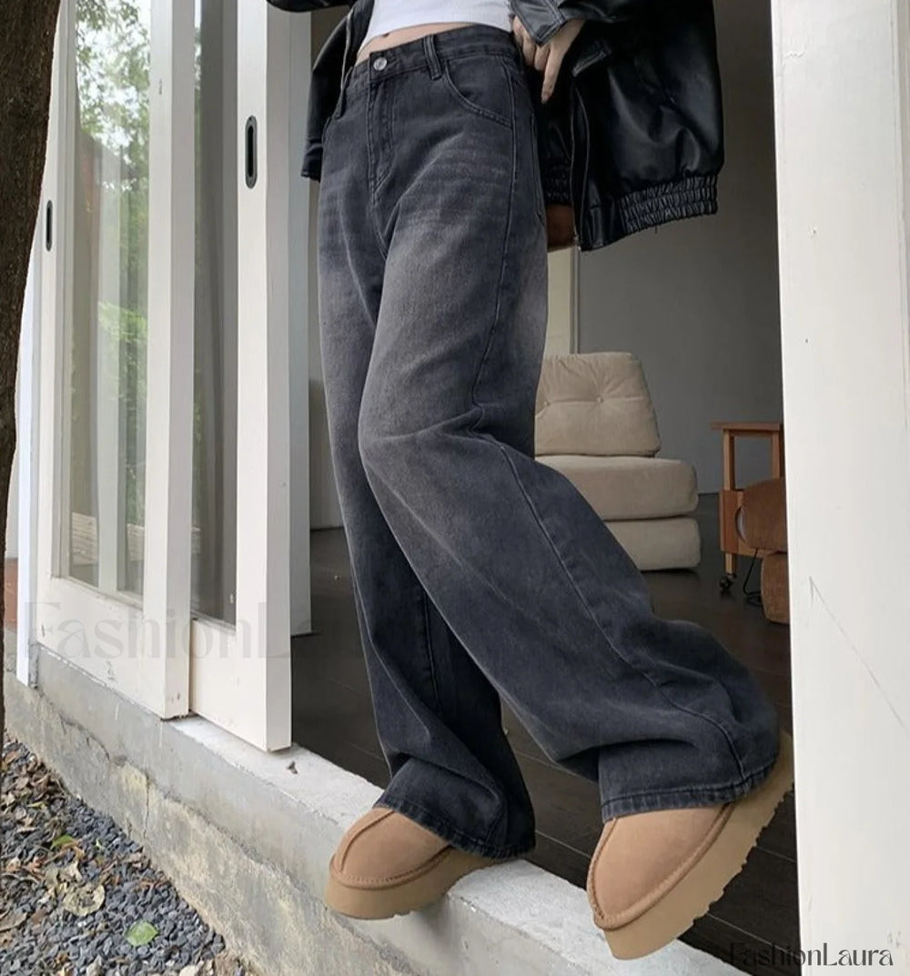 Vintage Wash Graceful Baggy Boyfriend Jeans women clothing