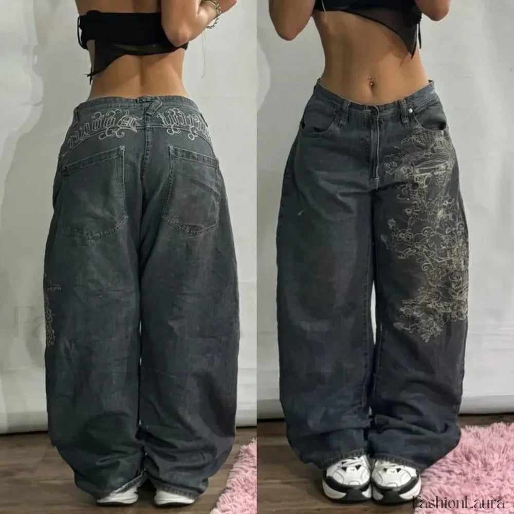 Vintage Washed Baggy Pants for Halloween Style Dark Grey / M