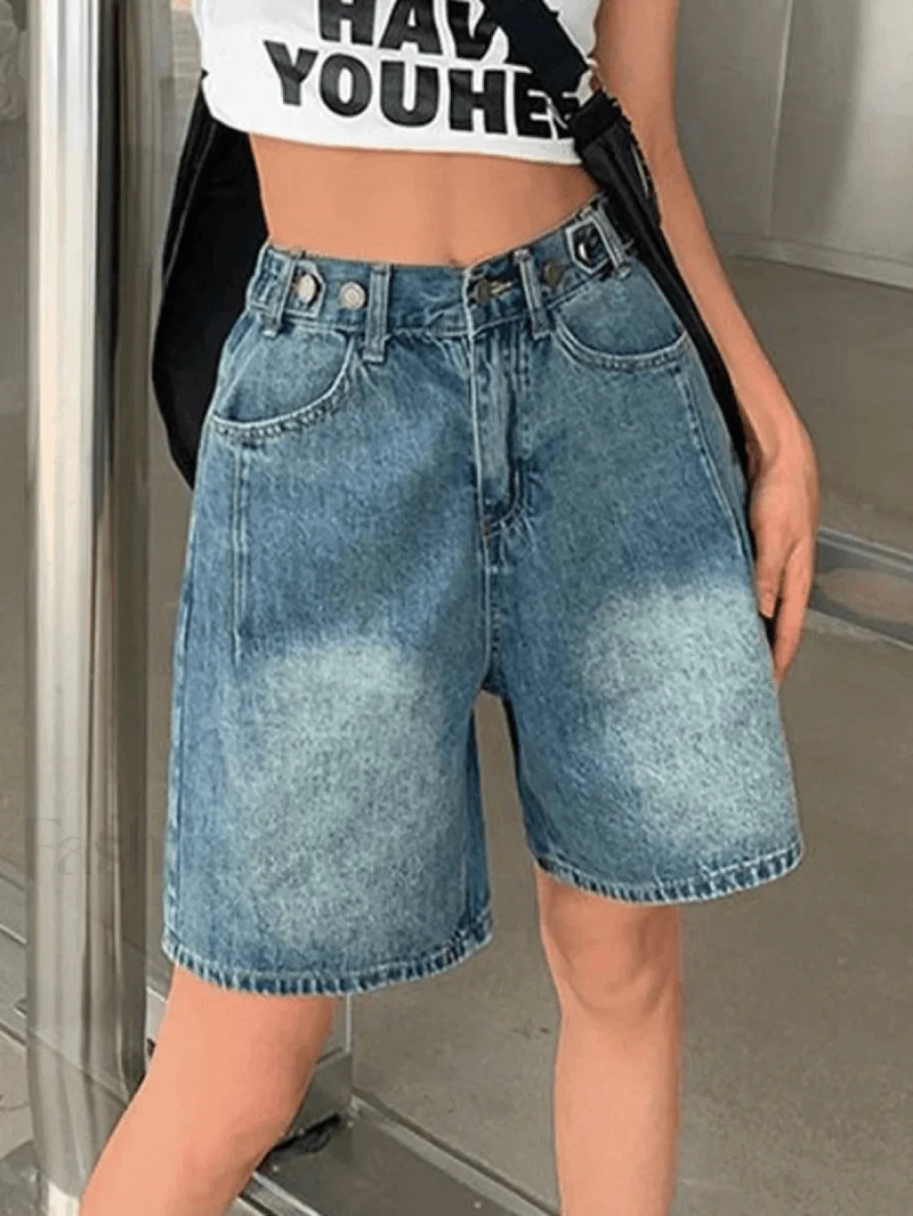 Vintage Washed Blue Cropped Denim Shorts Blue / S Shorts