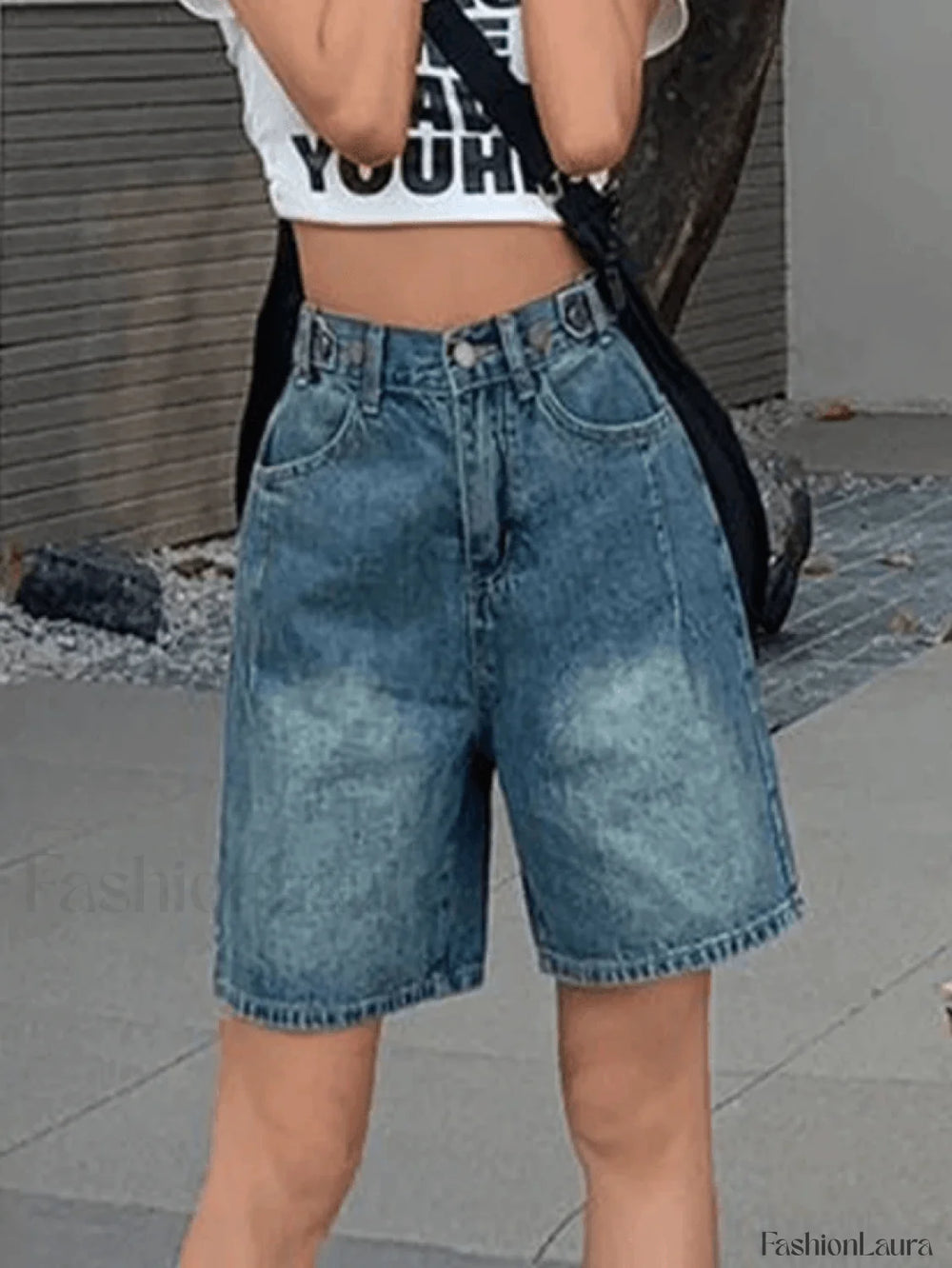 Vintage Washed Blue Cropped Denim Shorts Shorts