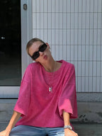 Vintage Wax Print Cotton T Shirt Rose Red / S