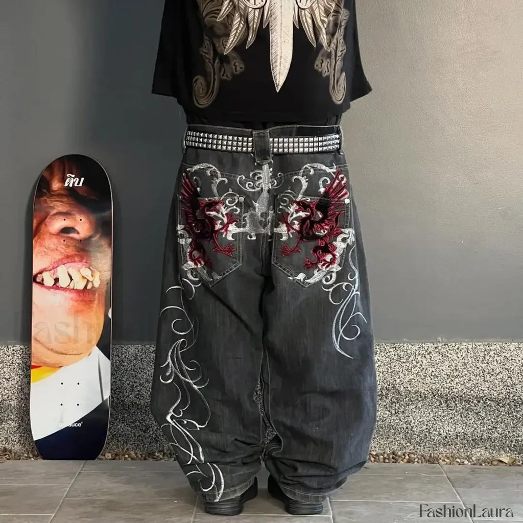 Vintage Wide Leg Baggy Jeans for Men: Y2K Hip Hop Street Style 1 / S