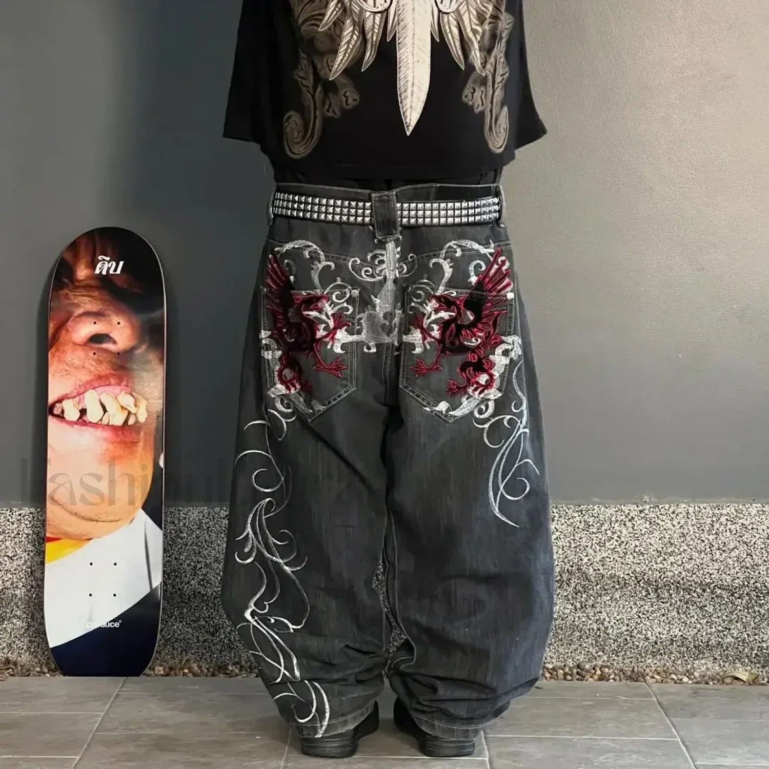 Vintage Wide Leg Baggy Jeans for Men: Y2K Hip Hop Street Style Secondary image