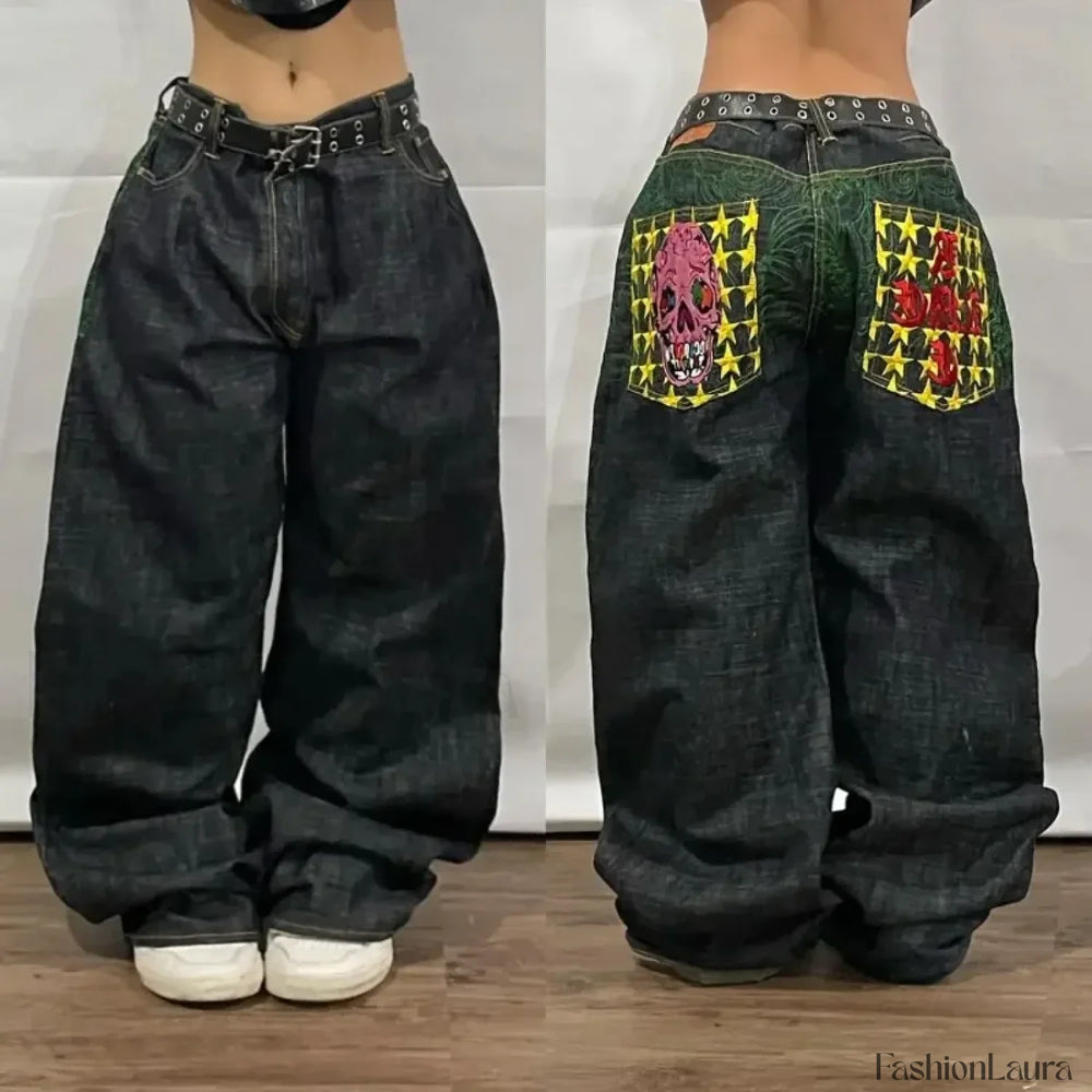 Vintage Wide Leg Baggy Jeans for Men: Y2K Hip Hop Street Style 2 / S