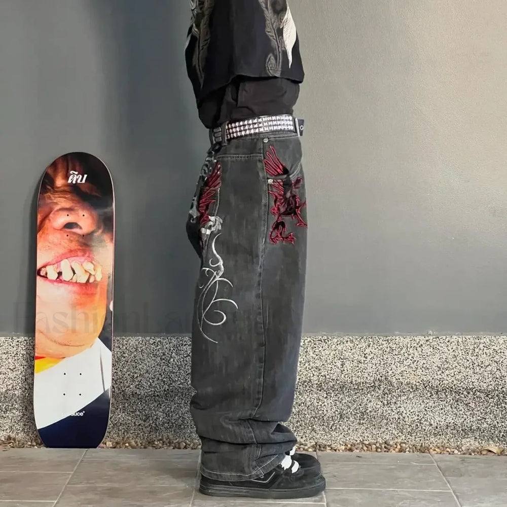 Vintage Wide Leg Baggy Jeans for Men: Y2K Hip Hop Street Style