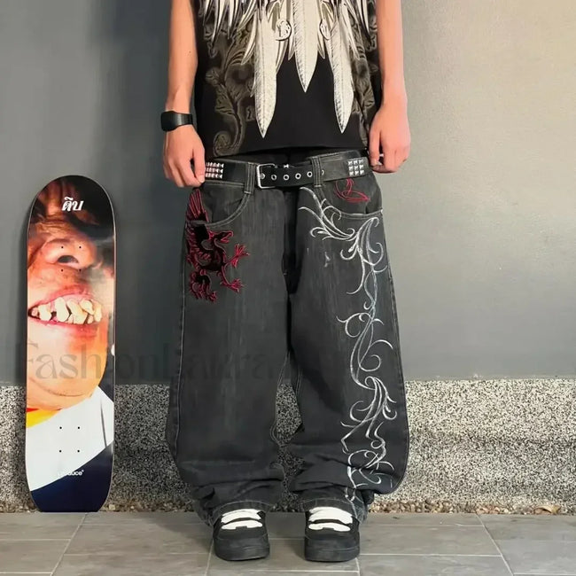 Vintage Wide Leg Baggy Jeans for Men: Y2K Hip Hop Street Style Main image