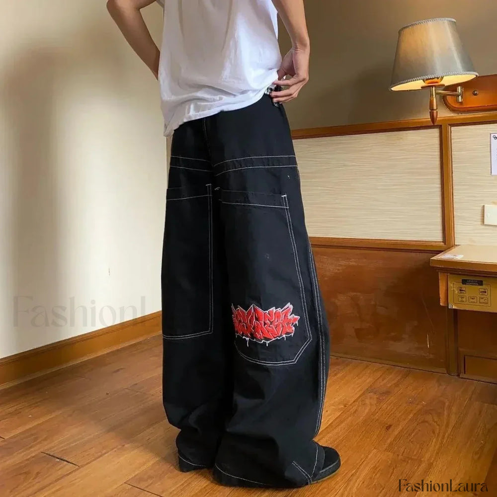 Vintage Wide Leg Baggy Jeans for Men: Y2K Hip Hop Street Style 4 / S