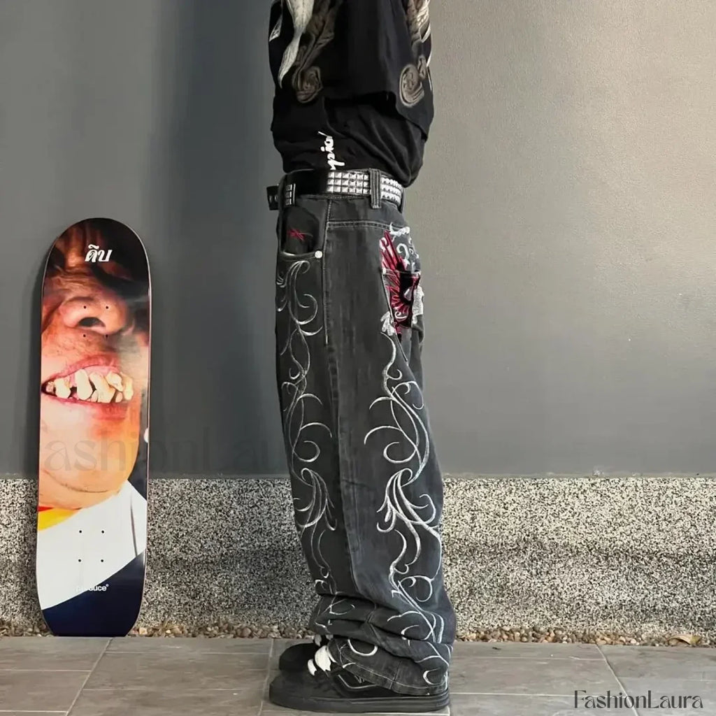 Vintage Wide Leg Baggy Jeans for Men: Y2K Hip Hop Street Style