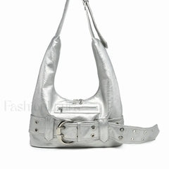 Vintage Y2K Gothic Aged Leather New Luxury Designer Bag Silver / 37X19X7cm